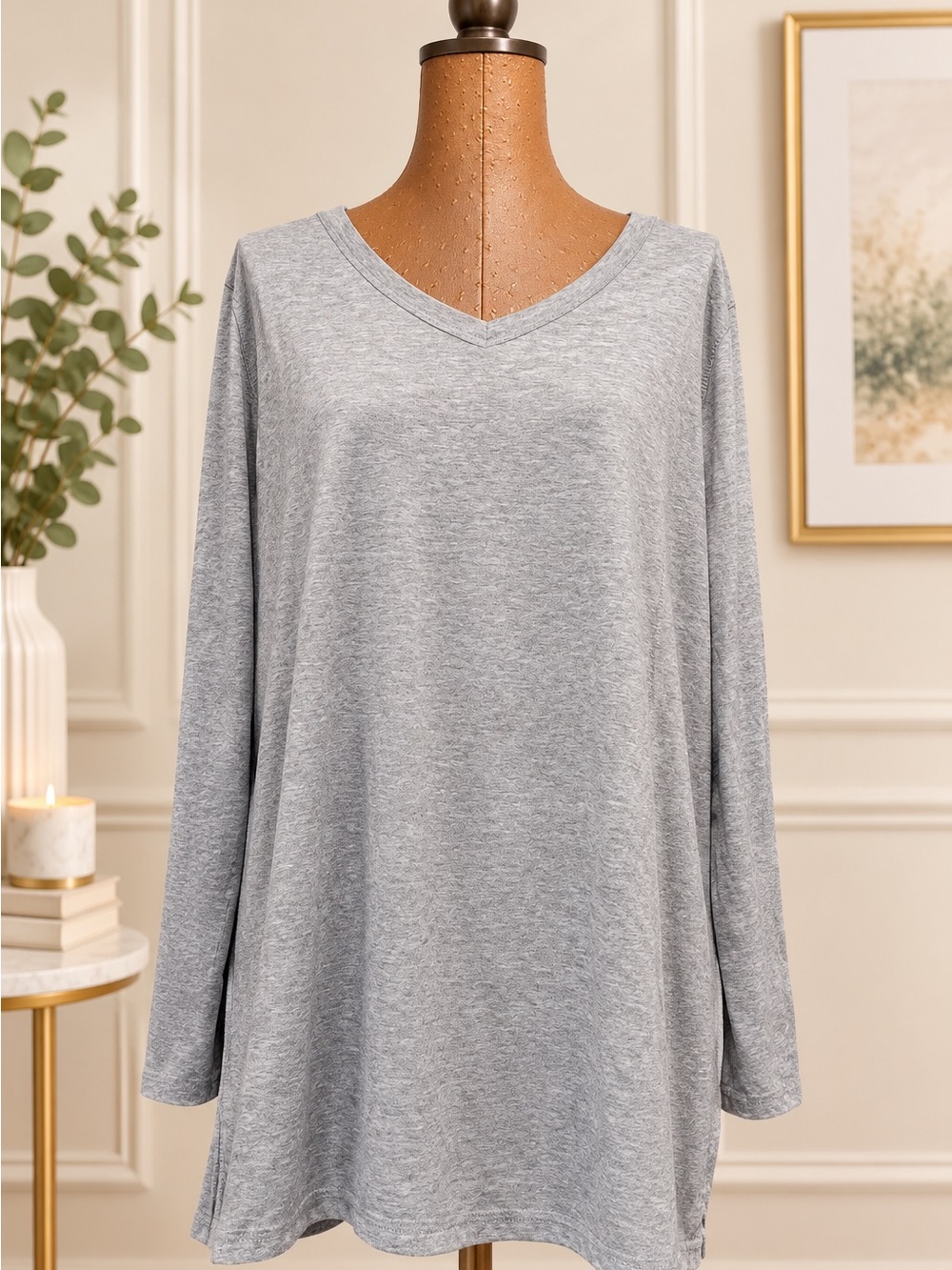 3for$20 Danskin Now Light Gray V-Neck Long Sleeve Tee